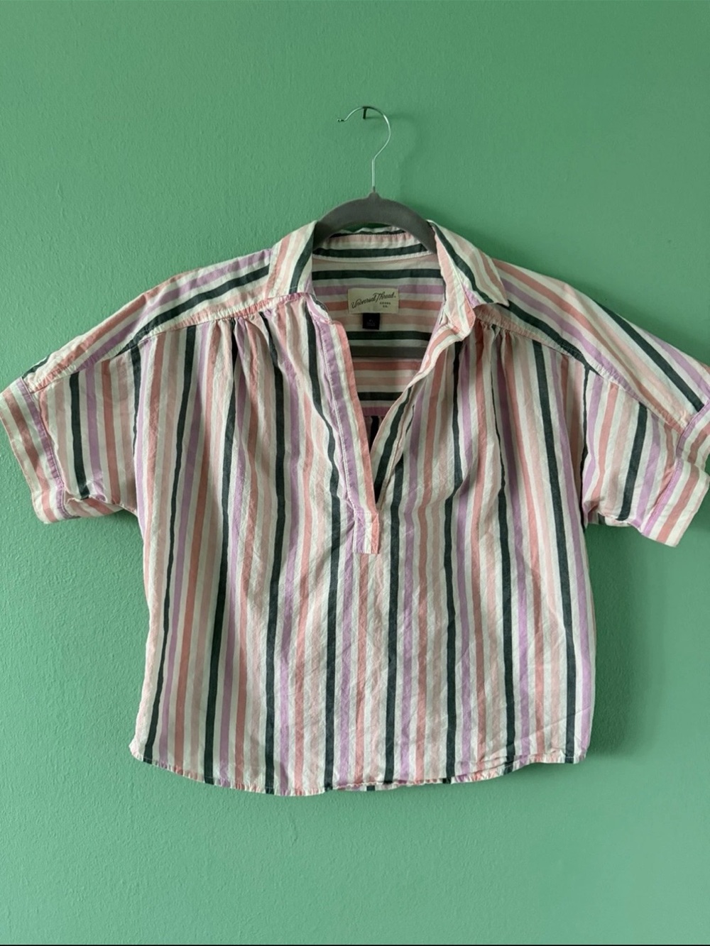 Universal Thread Pastel Striped Short Sleeve Shirt - Pink, White, Green, Purple